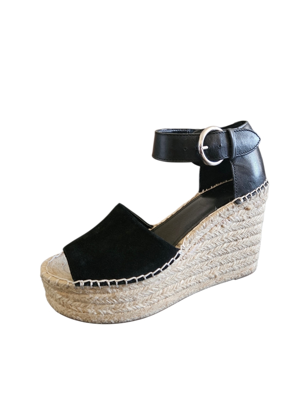 Marc Fisher Alida Black Suede Leather Espadrille Wedge Sandals Size 8